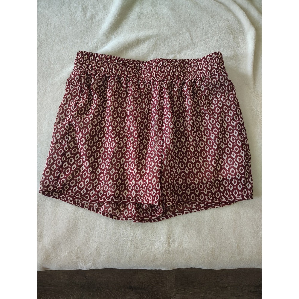 Cato Womens Burgundy Geometric Diamond Print Smocked Waist Flowy Shorts Small